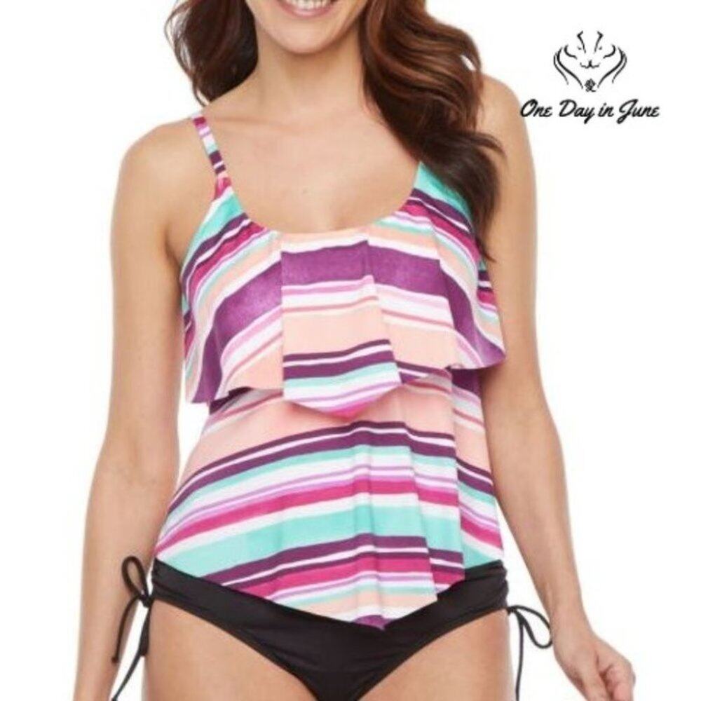 Liz Claiborne Striped Tankini Top Size 10
